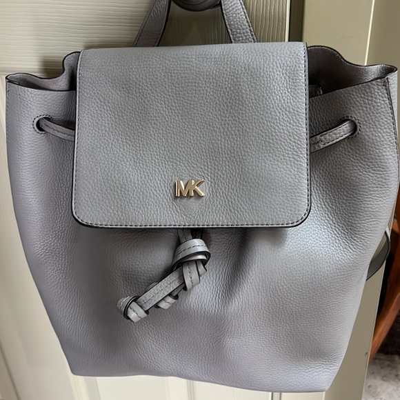 Michael Kors Dove Grey Pebble Leather Drawstring Backpack - Picture 8 of 8